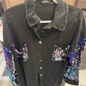 ChicMe Black Sequin Embellished Women's Top